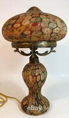 Vintage Millefiori Glass mushroom shaped lamp with glass shade and base