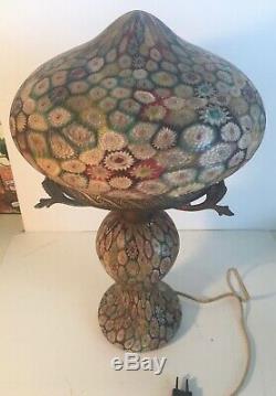 Vintage Millefiori Glass mushroom shaped lamp with glass shade and base