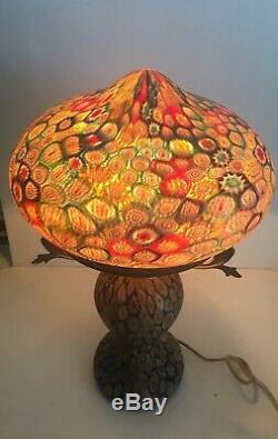 Vintage Millefiori Glass mushroom shaped lamp with glass shade and base