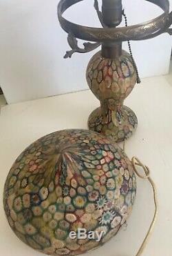 Vintage Millefiori Glass mushroom shaped lamp with glass shade and base