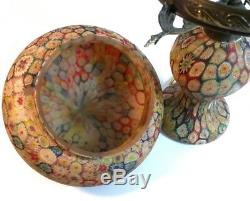 Vintage Millefiori Glass mushroom shaped lamp with glass shade and base