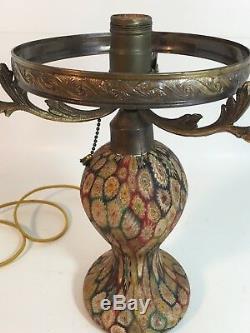 Vintage Millefiori Glass mushroom shaped lamp with glass shade and base