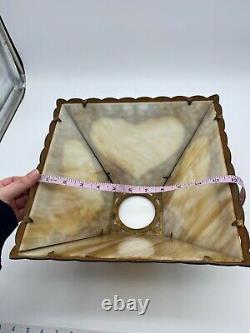 Vintage Miller Co Slag Glass Heart Metal Lamp Shade Art Nouveau