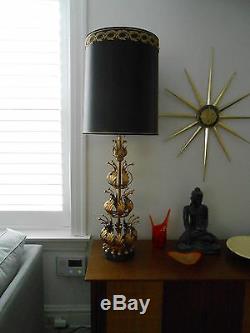 Vintage Monumental Italian Tole Gilt Lamp Hollywood Regency 50 Tall Orig Shade