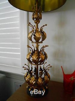 Vintage Monumental Italian Tole Gilt Lamp Hollywood Regency 50 Tall Orig Shade