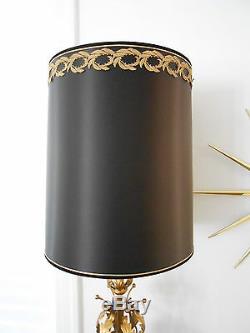 Vintage Monumental Italian Tole Gilt Lamp Hollywood Regency 50 Tall Orig Shade
