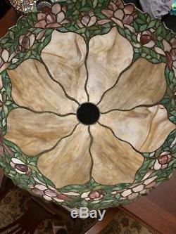 Vintage Mosaic Leaded Slag Glass Shade Tree Trunk Base Lamp
