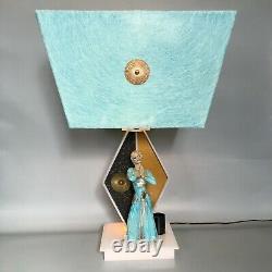 Vintage Moss lamp with repro shade mid century Asian dancer figurine 1950s retro