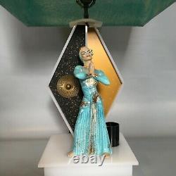 Vintage Moss lamp with repro shade mid century Asian dancer figurine 1950s retro