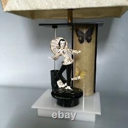 Vintage Moss lamp withnew shade mid century Asian Lefton figurine 1950s fiberglass