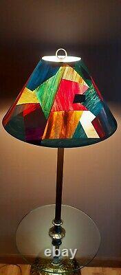 Vintage Multicolored Shade & Retro Green Glass Standing Table Floor Lamp