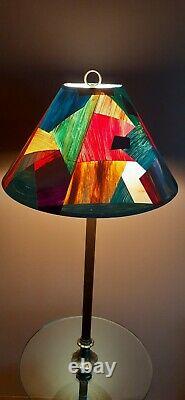 Vintage Multicolored Shade & Retro Green Glass Standing Table Floor Lamp