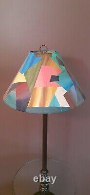 Vintage Multicolored Shade & Retro Green Glass Standing Table Floor Lamp