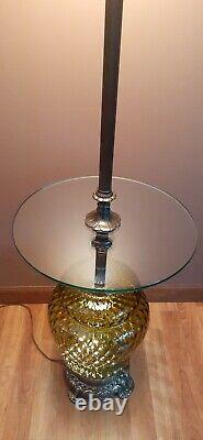 Vintage Multicolored Shade & Retro Green Glass Standing Table Floor Lamp