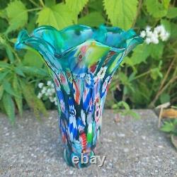 Vintage Murano Blue Glass Millefiori 6 Inch Lily Lamp Shade