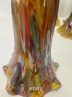 Vintage Murano Style Glass Amber Millefiori 6 Inch Lily Lamp Shade