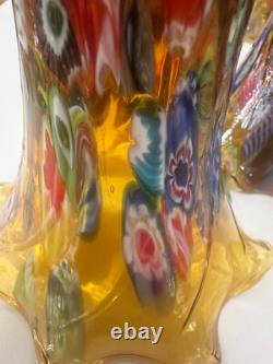 Vintage Murano Style Glass Amber Millefiori 6 Inch Lily Lamp Shade