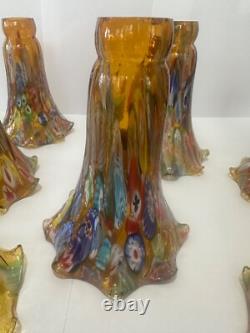 Vintage Murano Style Glass Amber Millefiori 6 Inch Lily Lamp Shade