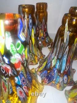 Vintage Murano Style Glass Amber Millefiori 6 Inch Lily Lamp Shade