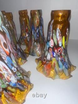 Vintage Murano Style Glass Amber Millefiori 6 Inch Lily Lamp Shade