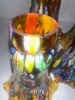 Vintage Murano Style Glass Amber Millefiori 6 Inch Lily Lamp Shade