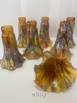 Vintage Murano Style Glass Amber Millefiori 6 Inch Lily Lamp Shade