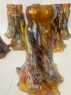 Vintage Murano Style Glass Amber Millefiori 6 Inch Lily Lamp Shade