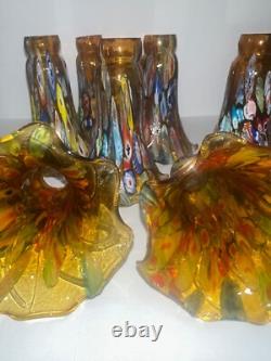 Vintage Murano Style Glass Amber Millefiori 6 Inch Lily Lamp Shade