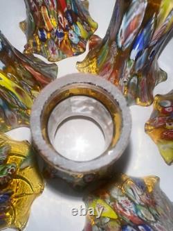 Vintage Murano Style Glass Amber Millefiori 6 Inch Lily Lamp Shade