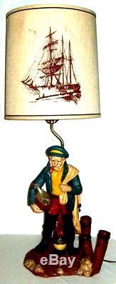 Vintage NAUTICAL SEA CAPTAIN FISHERMAN LAMP WITH SCRIMSHAW LAMP SHADE