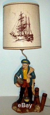 Vintage NAUTICAL SEA CAPTAIN FISHERMAN LAMP WITH SCRIMSHAW LAMP SHADE
