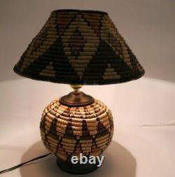 Vintage Native American Rattan Coil Basket Table Lamp & Shade