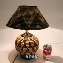Vintage Native American Rattan Coil Basket Table Lamp & Shade