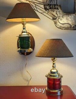 Vintage Nautical Style Ships Lantern Table Lamp and Wall Sconce with Shades