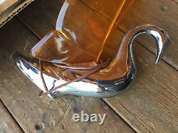 Vintage New In Box Hood Ornament Swan Lighted Amber