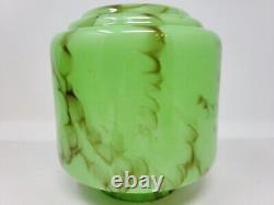 Vintage Old Art Deco Slag Glass Shade Vaseline Green Marbled For Lamp Light