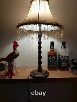 Vintage Old wooden Turned Bobbin Table Lamp + Shabby Chic Shade