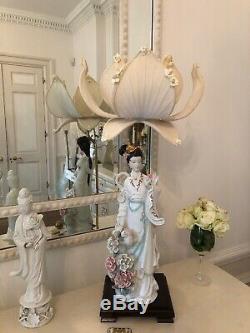 Vintage Oriental Traditional Downton Abbey Ivory French Chiffon Lotus Lampshade