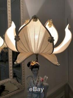 Vintage Oriental Traditional Downton Abbey Ivory French Chiffon Lotus Lampshade