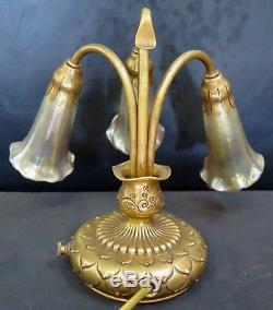 Vintage Original Tiffany Studios Three Light Lily Lamp with 3 signed Shades