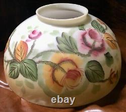 Vintage PAINTED ROSES MILK GLASS HANGING / LIBRARY OIL LAMP SHADE 14