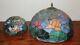 Vintage Pair (2) Tiffany Style Dragonfly Stained Slag Glass Lamp Shade 16 & 9