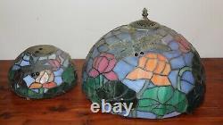 Vintage PAIR (2) Tiffany Style Dragonfly Stained Slag Glass Lamp Shade 16 & 9