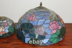 Vintage PAIR (2) Tiffany Style Dragonfly Stained Slag Glass Lamp Shade 16 & 9