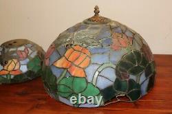 Vintage PAIR (2) Tiffany Style Dragonfly Stained Slag Glass Lamp Shade 16 & 9