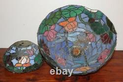 Vintage PAIR (2) Tiffany Style Dragonfly Stained Slag Glass Lamp Shade 16 & 9