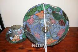 Vintage PAIR (2) Tiffany Style Dragonfly Stained Slag Glass Lamp Shade 16 & 9