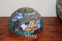 Vintage PAIR (2) Tiffany Style Dragonfly Stained Slag Glass Lamp Shade 16 & 9