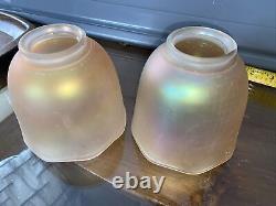 Vintage PAIR Carnival Iridescent Orange Frosted Glass Amber Lamp Shade Globes