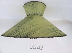 Vintage PAIR Fiberglass Atomic Lamp Shades 2 Tier Green Mid Century Modern 22 D